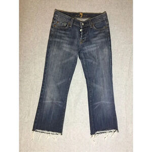 Womens 7 For All Mankind Jeans Size 26 Waist Boycut Button Fly Cropped Raw Hem